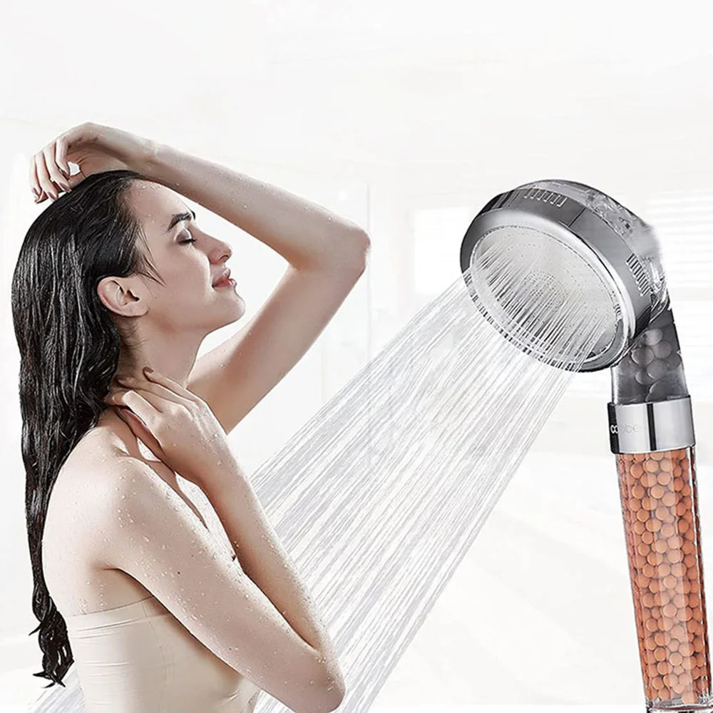 High Pressure Mineral Stone Filter Water Saving Negative Ion Transparent Spa ABS Handheld Shower Head