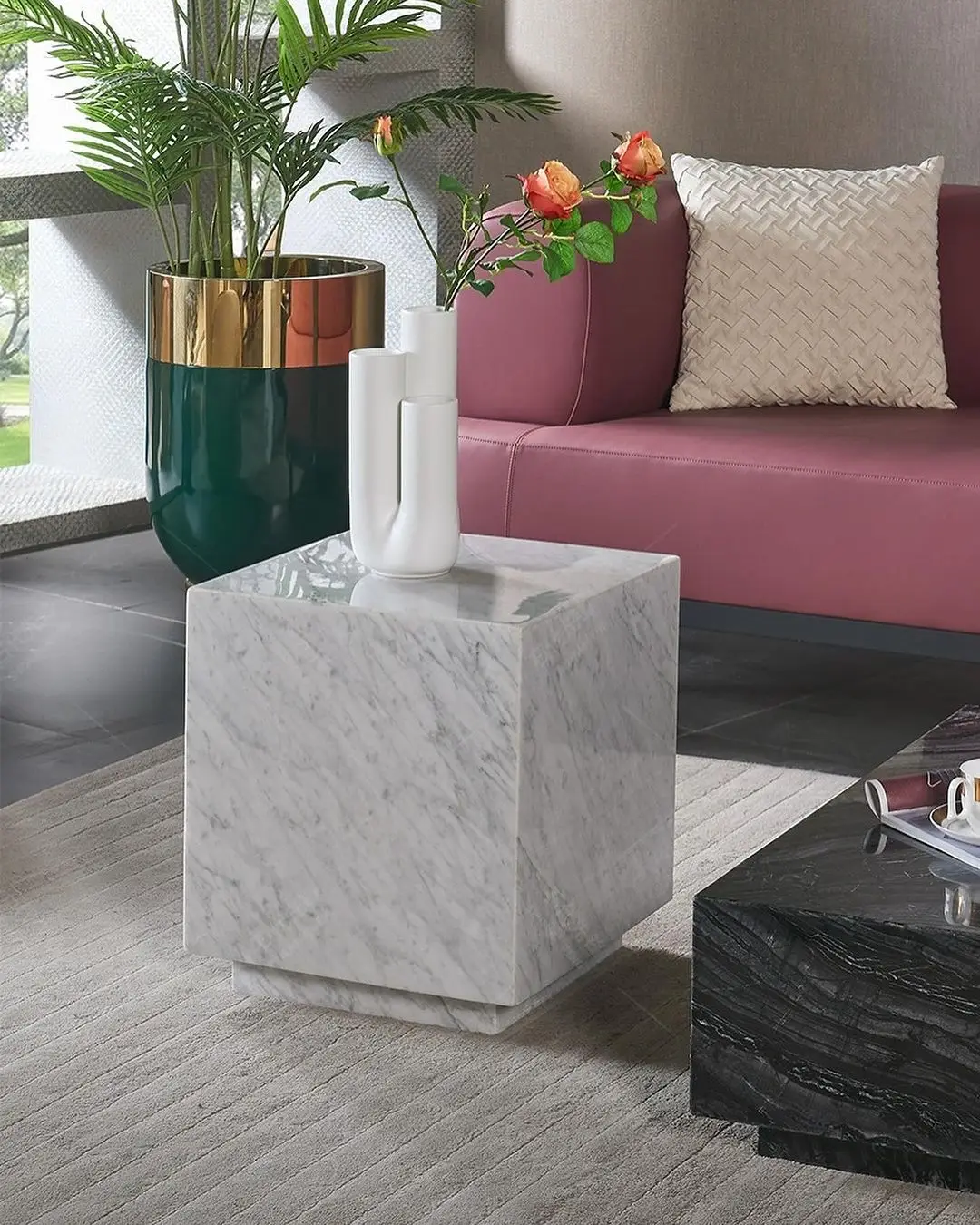 Modern Grey Veins White Marble Coffee Table