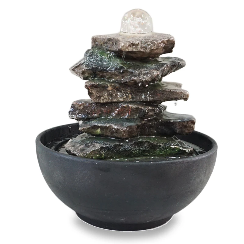 glass ball resin flower tabletop water fountain indoor decoration for home