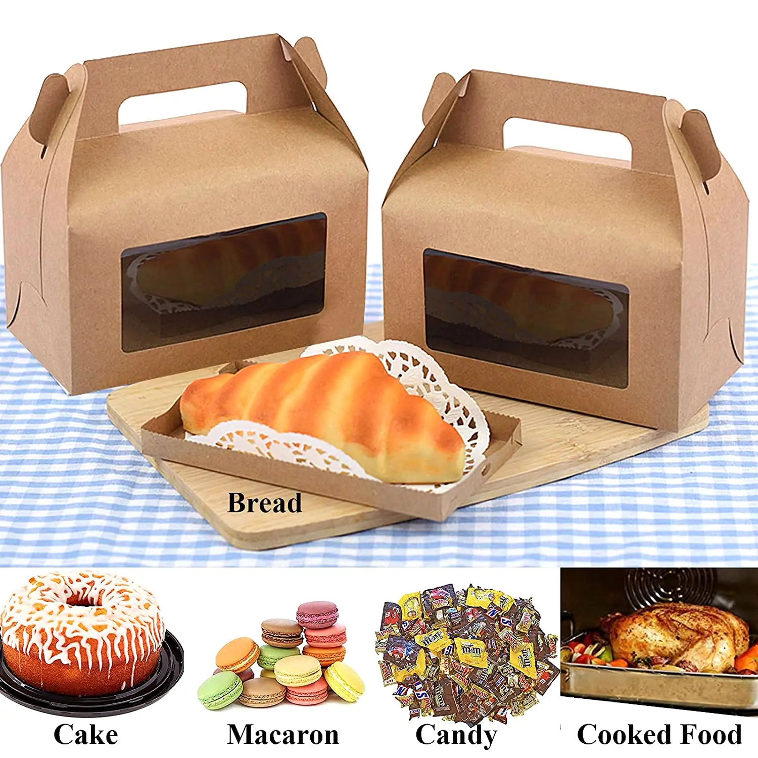 Wholesale Custom Recycle Folding Food Grade Takeaway Kraft Lunch Carton Gift Paper Packaging Box With Bag Ribbon Handle Box
