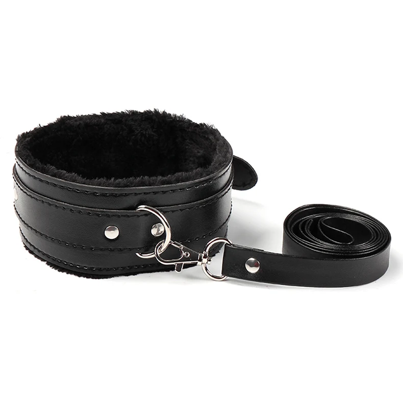 SM Restraints Flirting Plush Leather Neck Collar Fetish Bondage Choker Dog Slave Necklace