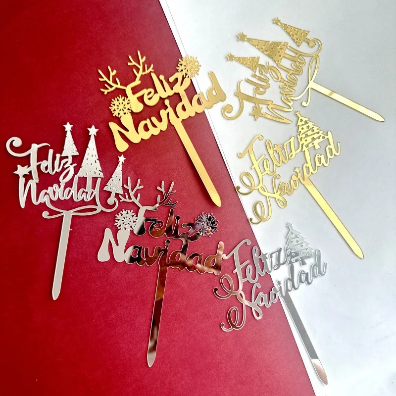 ins styles cake decorating tools Acrylic cake topper wood Merry Christmas cupcake decorators Spanish cake decoration