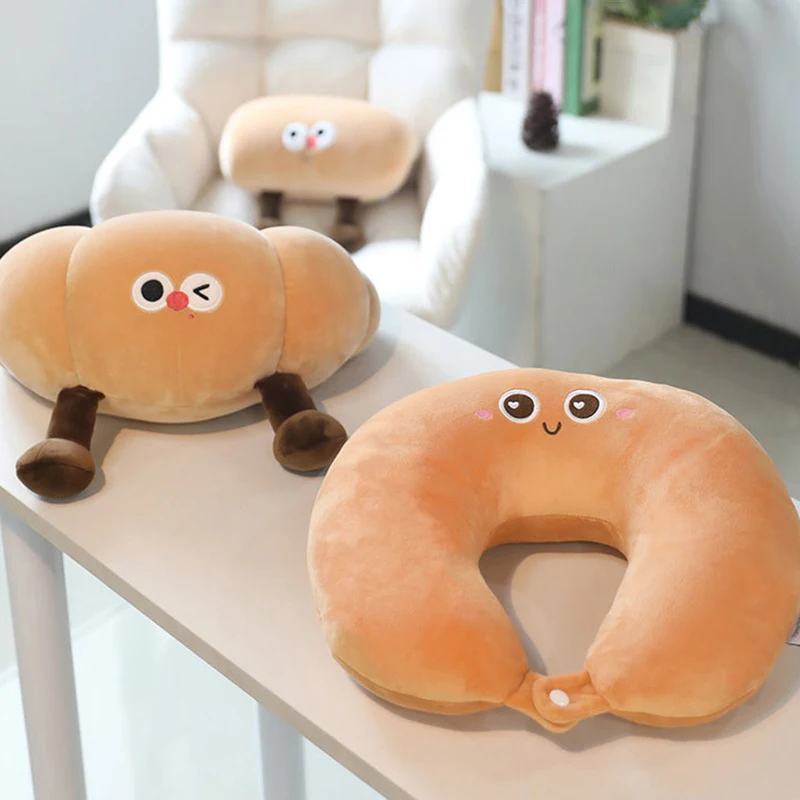 Bread Shaped 2 in 1 Transformable Neck Pillow Cuddle Doll Travel Gift Napping