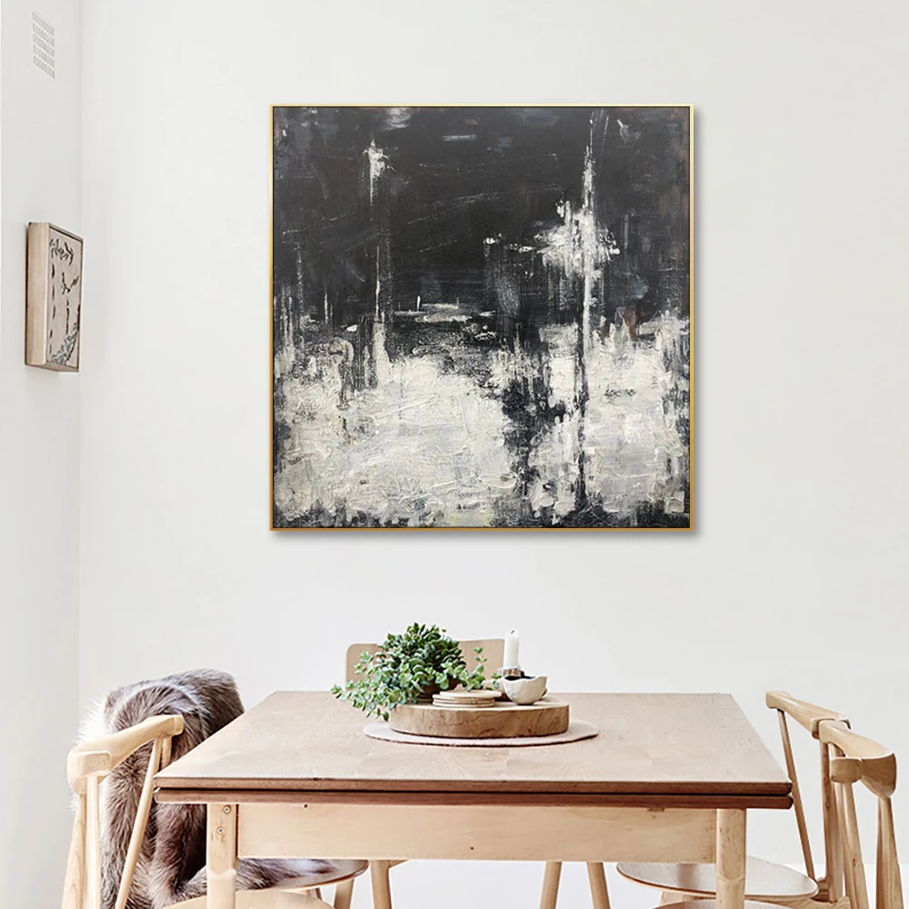 home decor wholesale abstract black and white minimalist painting Black-white-gray abstract original oil painting