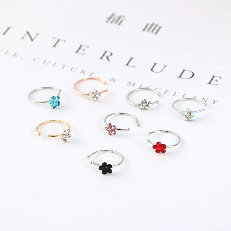 Diamond-studded plum blossom fake nose ring human body faux non piercing jewelry
