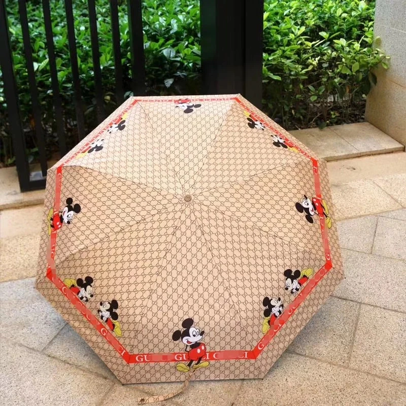 2021 Mickey Cartoon Characters 3 Fold Full Automatic Sublimation Custom Sun Rain Umbrella With Black UV Coating New Style