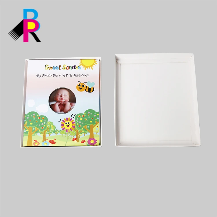 Factory custom design color printing linen hardcover modern families beautiful memory book for baby