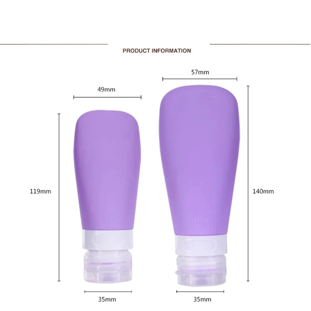 HOT selling 90Ml Small Portable Refillable Silicone  Free Leak Proof Silicone Travel Bottle Set