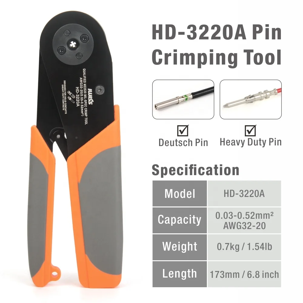 
 Iwiss HD-3220A автомобильного стандарта регулируемый 4 отступ нижний диапазон обжимной инструмент для AWG от 32 до 20  