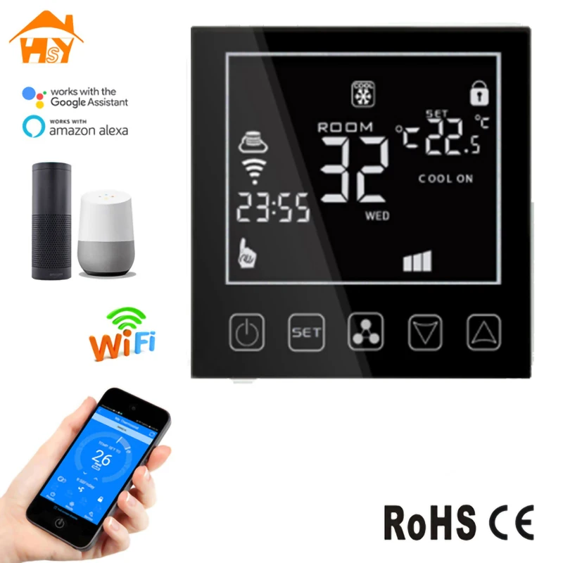 Smart Home Tuya Wifi  Air Conditioner Thermostat Temperature Controller 3 Speed Fan Coil Unit Tuya Wifi Thermostat