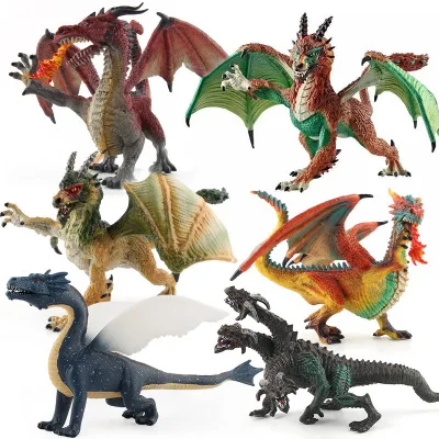 Evil Dragon Variant and Wild Two Heads Dragons Figures Mythical Animal Set Dinosaur Toy for Kids Gifts