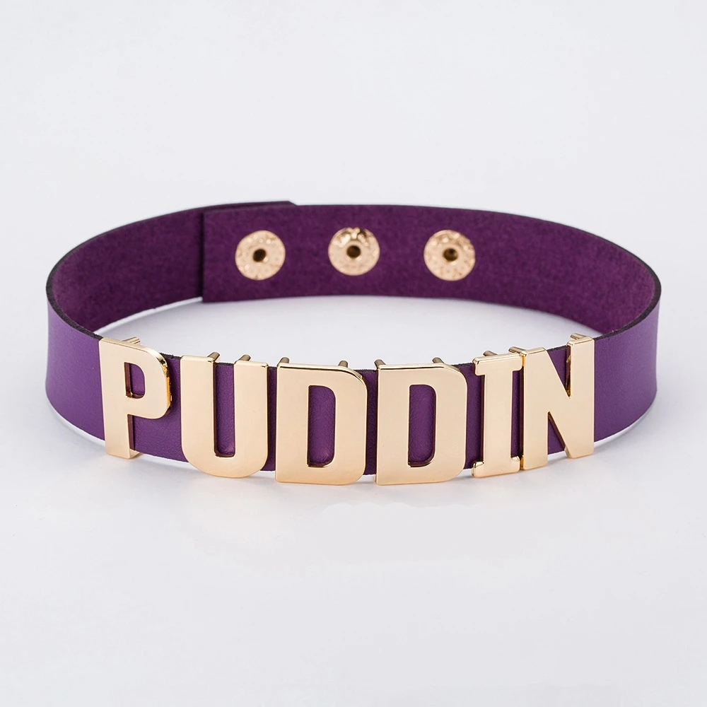 Puddin letter leather collar little ugly girl necklace Thick Choker Punk Gothic Jewelry Charm Personalized Black PU Leather