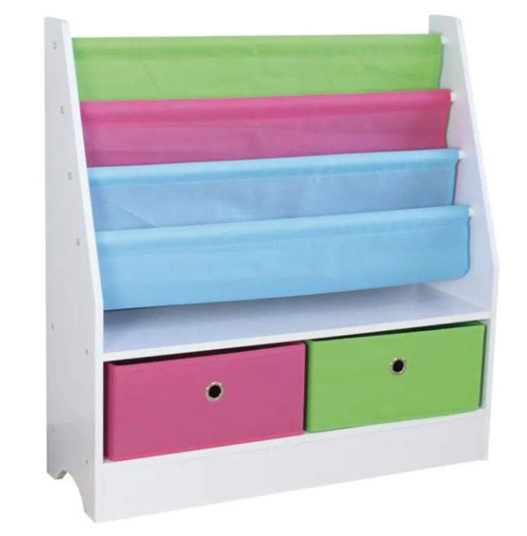 Wholesale Safe Baby Children Bookshelf Book Storage Shelves Kids Toy Organizer with Plastic Bins, toy organizer with book shelf