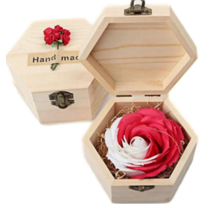 Hexagon Shaped Pine Wood Hinge Box For Gift Package Light Custom Accepted Size & Logo Customize