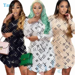 2023 New Arrival Designer Print Fall Clothing Dress Women Button Up Long Sleeve Luxury Shirt dress Famous Brand Casual Dress
