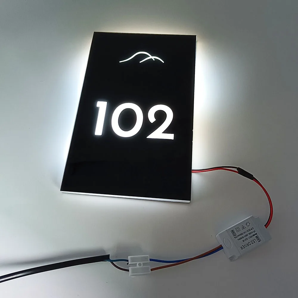 Customized Indicator Sign Hotel Apartment Using Room Number Sign Plate Panel With LOGO LED Direction Guide Acrylic Sign Plate
