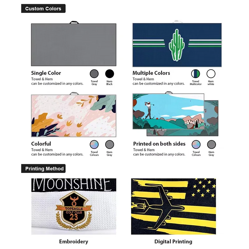 Custom Personalized Logo Microfiber Waffle Golf Towel Sublimation Printing Embroidery Cotton Golf Towel With Hook