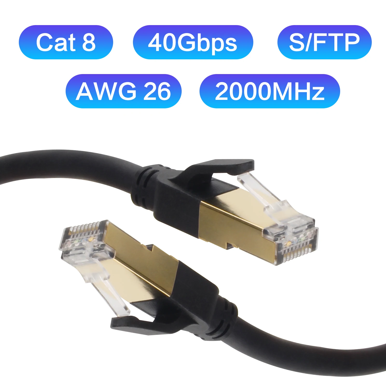 VCOM Shielded SSTP Ethernet Server Center Cat8 Patch Cord 40Gbps 2000MHz Cat 8 RJ45 Connector LAN Cable