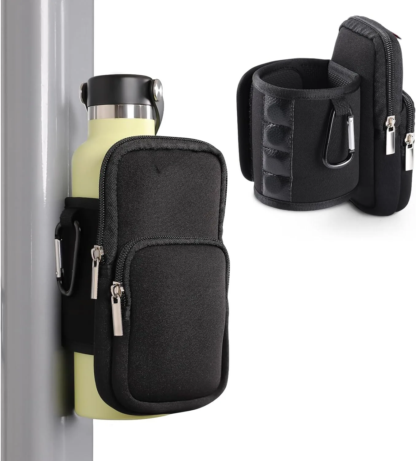 Men Women Gym accessories Magnet Bottle Cup Carrier Neoprene Black Pouch Purse Phone Bag Magnetic Gym Water Bottle Holder
