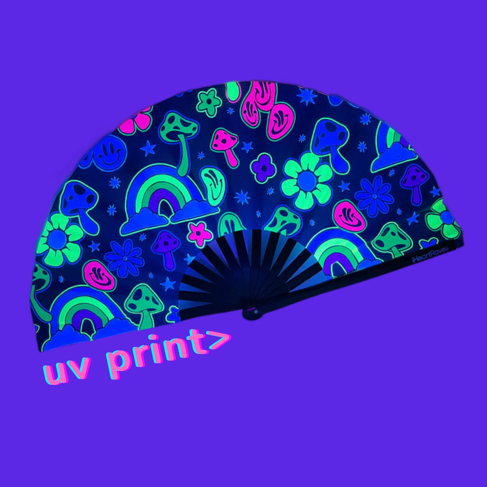 2023 Wholesale Holographic Iridescent Reflective Bamboo Large Hand Folding Fan Party UV Print Rave Handheld Fan