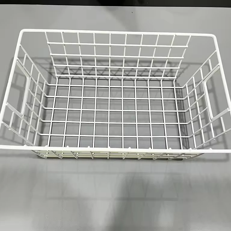 White Wire Baskets with Handles Wire Storage Organizer Baskets For Kitchen, Household Refrigerator for Cabinets