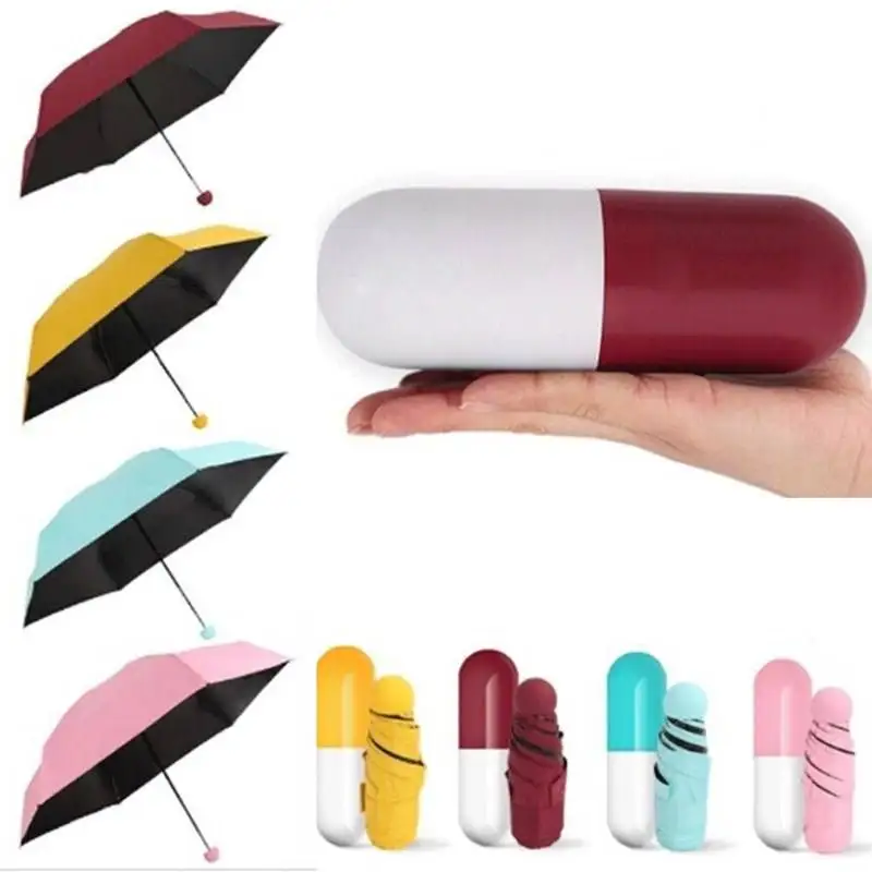TX957 Custom Logo Mini 5-Fold Manual Capsule Umbrella Anti-UV Pill Black Coated Cloth Novelty Design for Adults Rain Protection