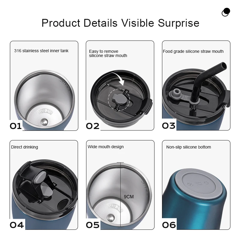 Bulk custom logo vacuum insulated double wall metal stainless steel cold drink travel coffee tumbler mug with straw lid