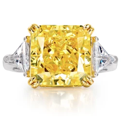 ROCHIME Hot Selling Vintage Baguette Radiant Cut Yellow Diamond Moissanite Ring 18k White Gold Plated Luxury Wedding Rings