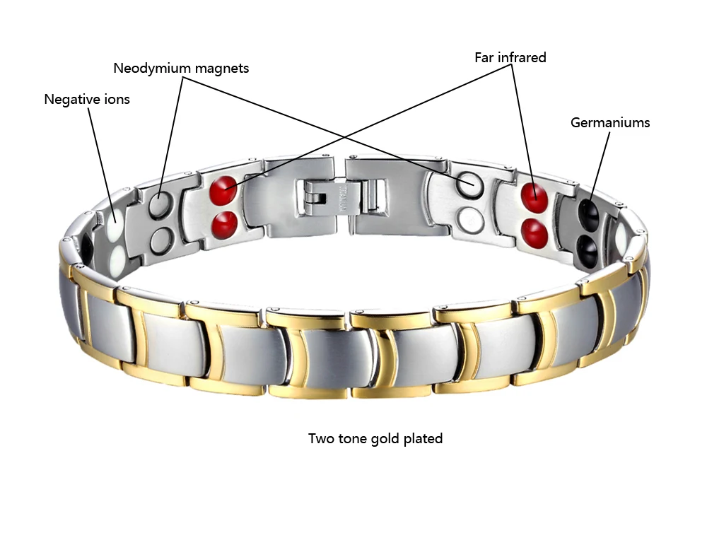 Top Manufacturer Wholesale Health Two Tone Gold Plated Magnetic Germanium Stainless Steel Bracelets For Men
