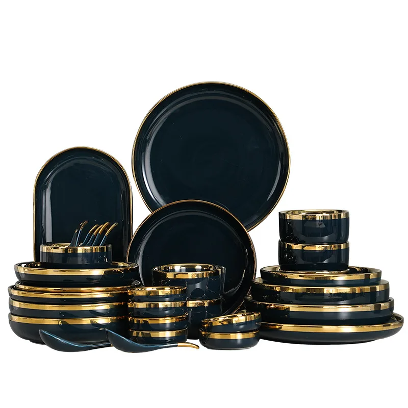 High grade black glazed ceramic plate ceramic tableware