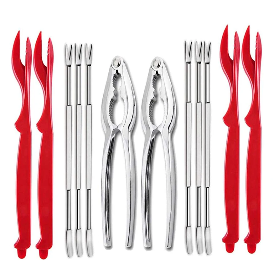 Kingwise 12-Piece thickened steel seafood tools Lobster Picks Seafood Crackers Forks Nut Cracker Set Crab Crackers Tools