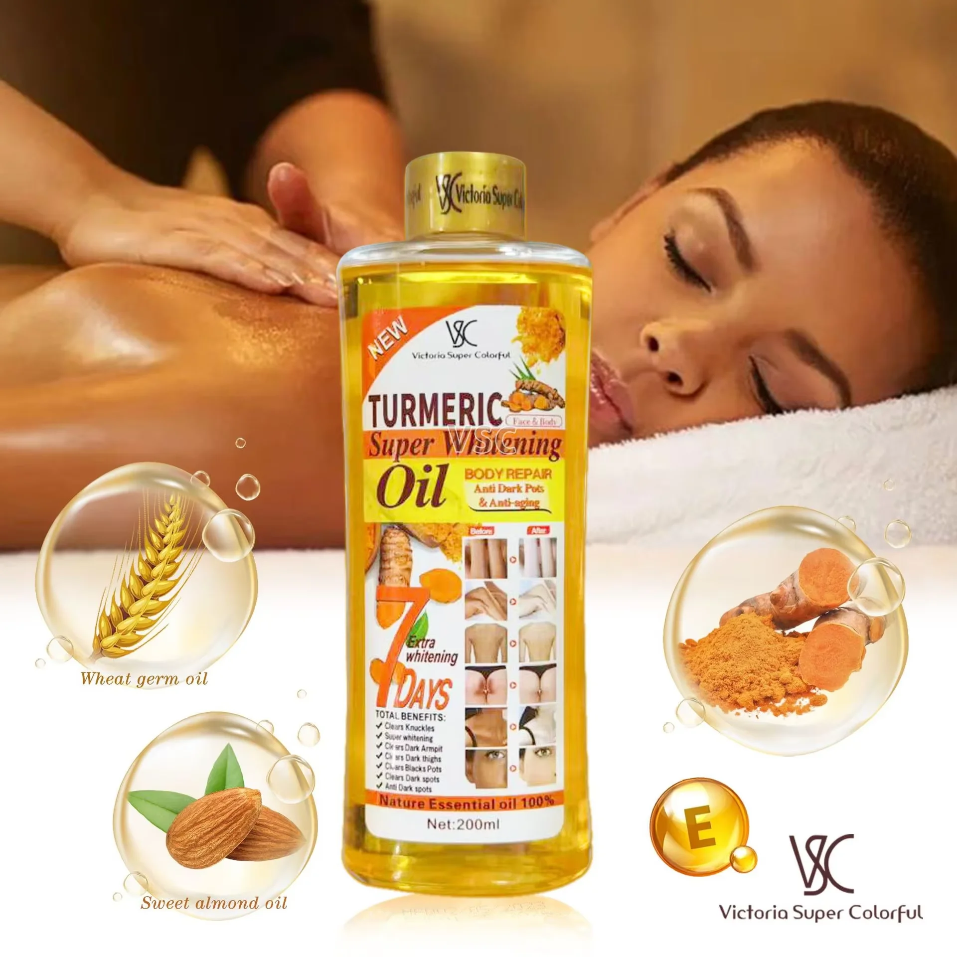 Massage Oil Glow 100% Natural Super Whitening Turmeric Oil Face and Body Moisturizing Nourishing Lightens Correct Spots