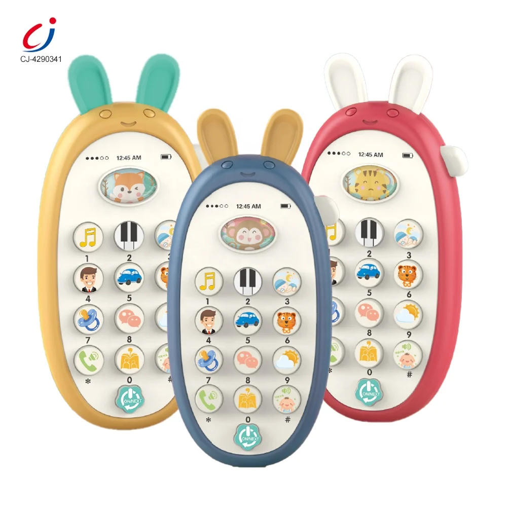 Chengji baby cellphone toy early educational electronic music lighting cute rabbit soft silicone learning toy phone for children