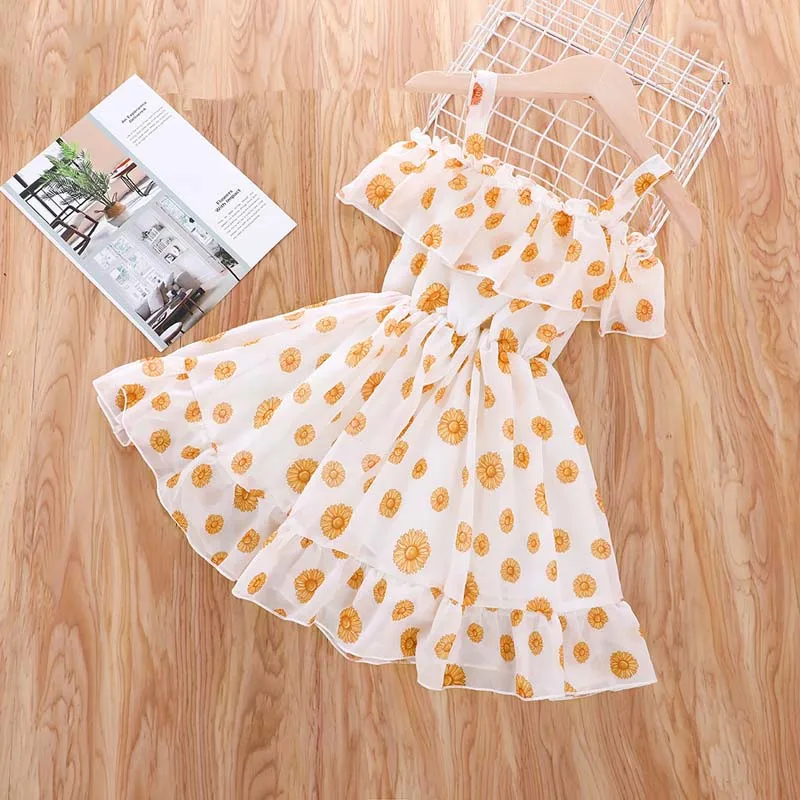 Hot Sale 16 Colors Summer Baby Clothes Flower Pattern Party Wear Sleeveless Ruffled Dress For Children Girl