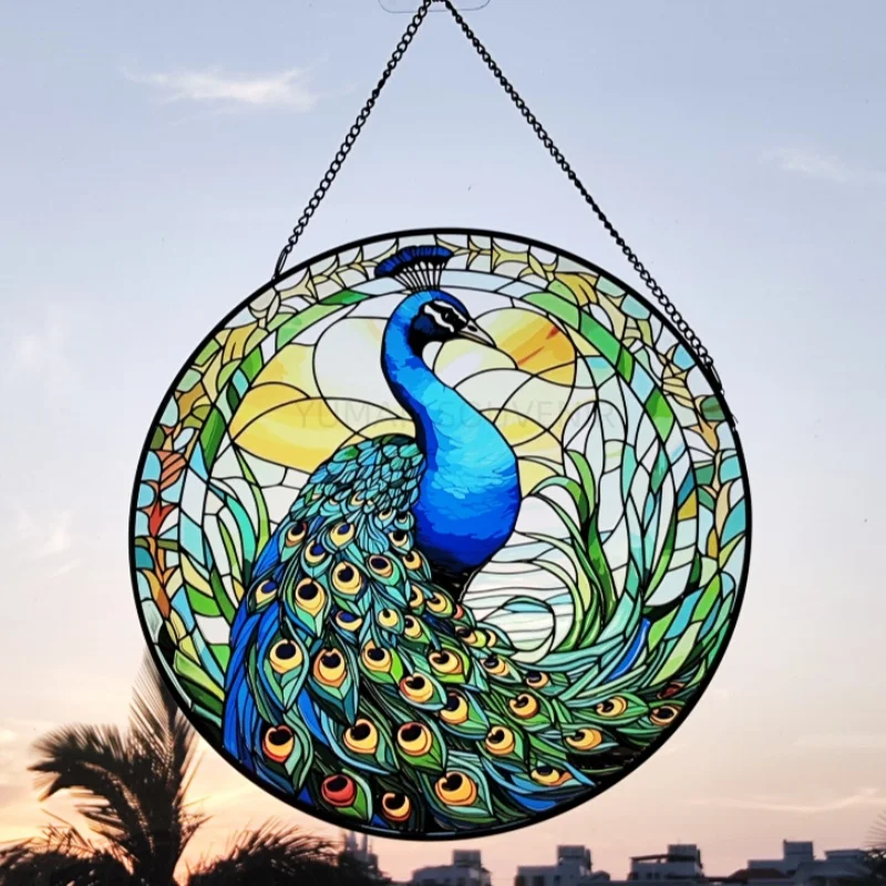 Creative design 30CM Xmas Christmas tree santa color stained glass window decoration stained glass