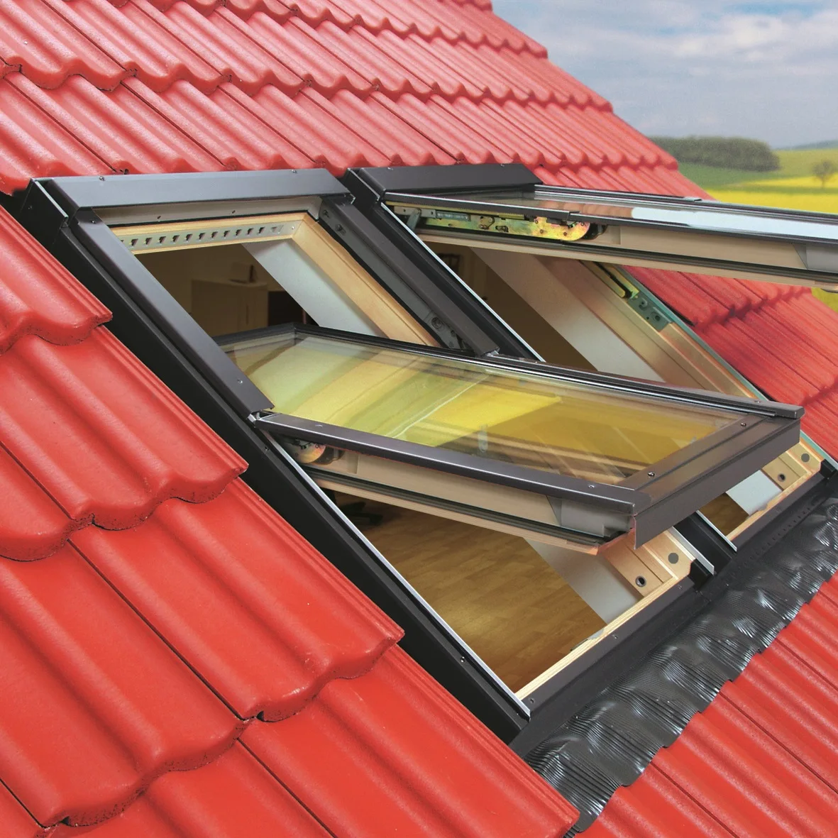Ace Modern Double Glass Skylight Wall Windows Flat Roof Aluminium Loft Skylight Windows Balcony Ceiling Fixed Open Style School