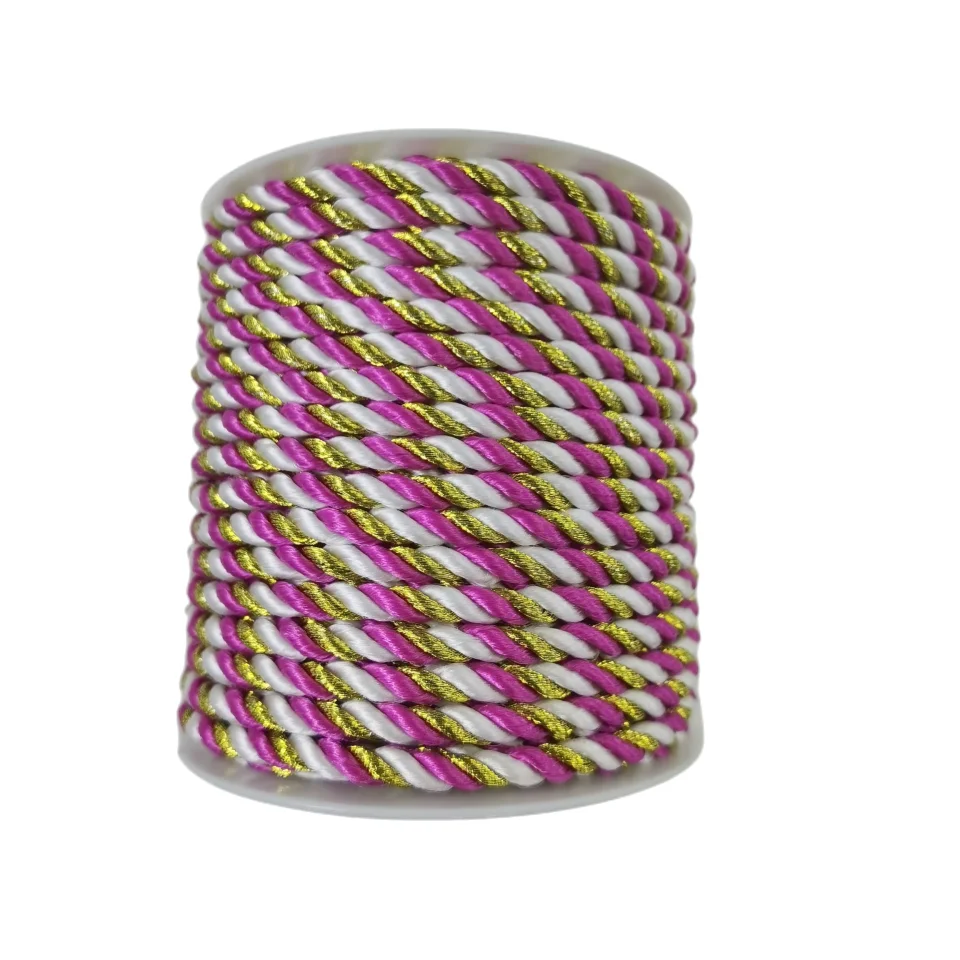 Selling garment accessories 5mm gold silver colour metallic yarn  twisted rope