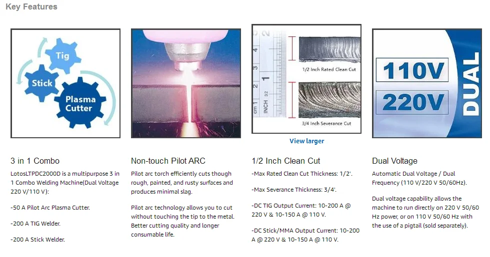 Lotos LTPDC2000D 3 in 1 tig mig cut  110/220V Inverter welder with multi function machine for welding machine plasma cutter