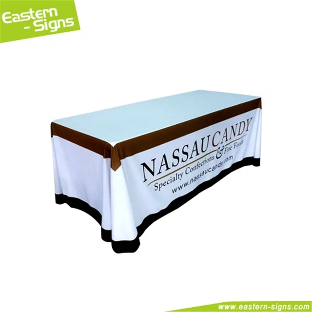 Wrinkle free table cover custom printed polyester fabric trade show advertising table skirt table cloth