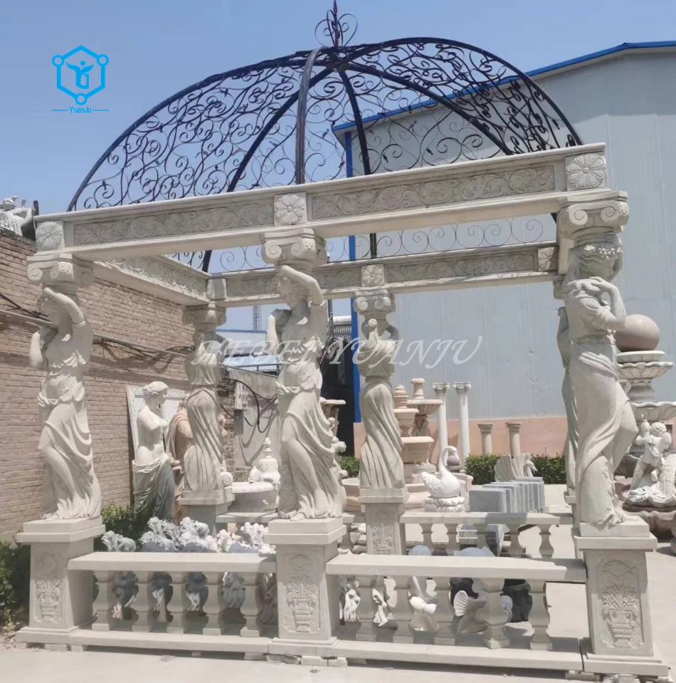 Outdoor decorative garden stone pavilion columns grey marble gazebo