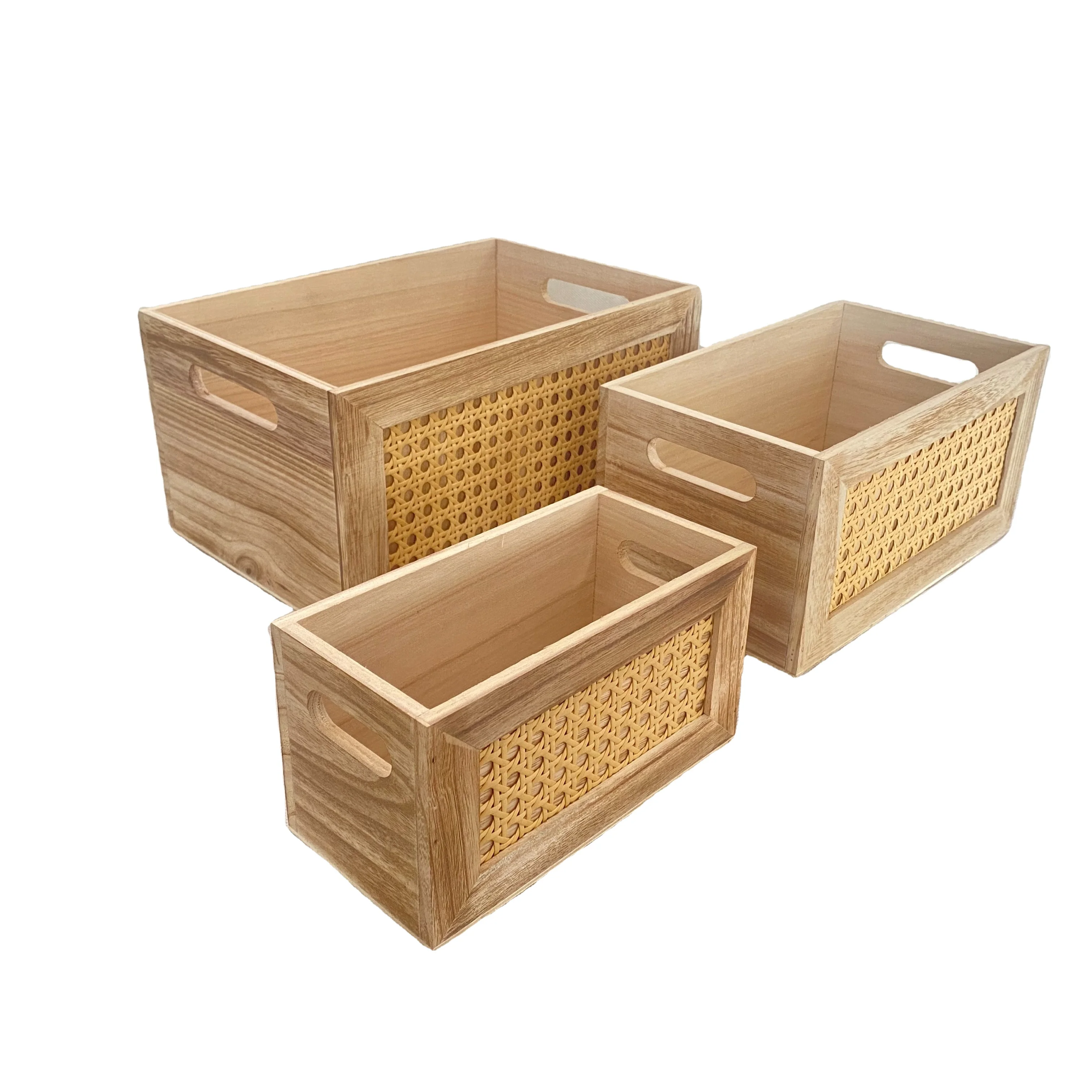New S/3 home decoration solid wood rattan woven finishing storage box storage box