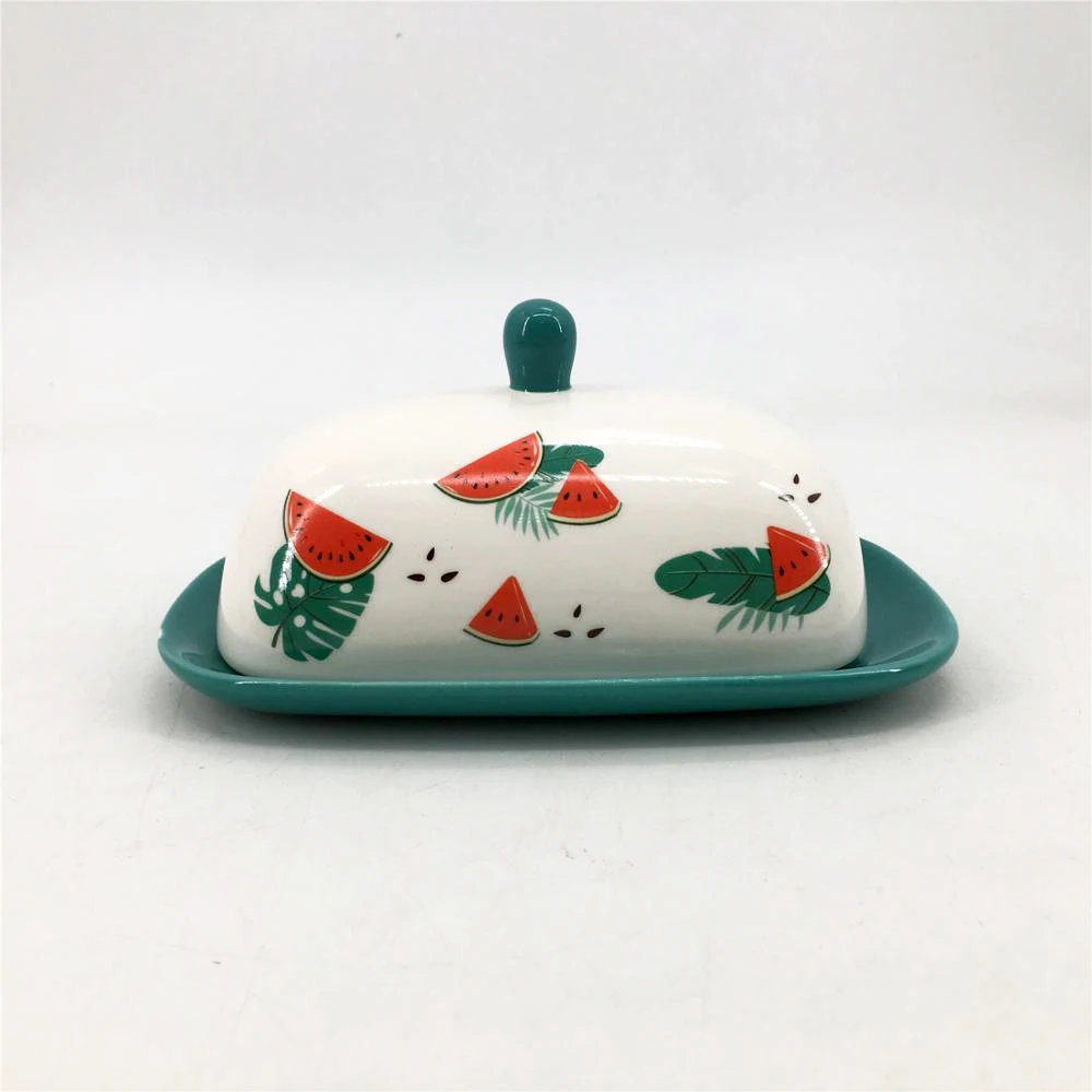 New products Butter dish green butter container with lid best selling products  watermelon decal butter dish ceramic