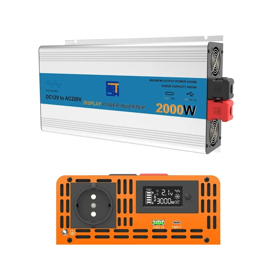 Off grid solar power inverter 2000W dc ac power supply converter with  USB ports TYPE-C multifunctional inverter