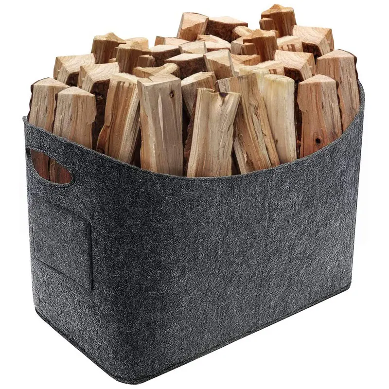 Custom Foldable Handmade Woven Felt Firewood Storage Basket Fireplace Wood Bag Felt Laundry Basket Bag