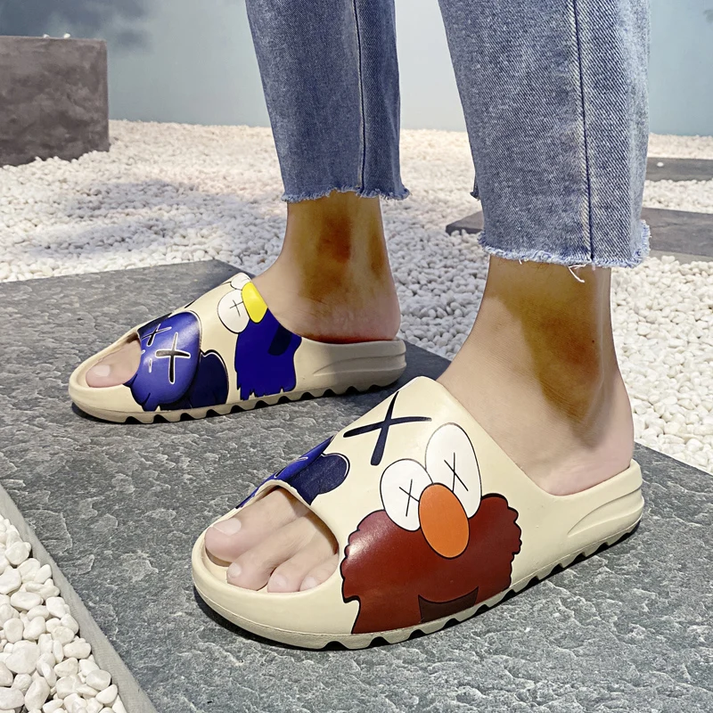 Мужские дышащие шлепанцы с граффити, шлепанцы с картонным рисунком, резиновые сандалии, 350