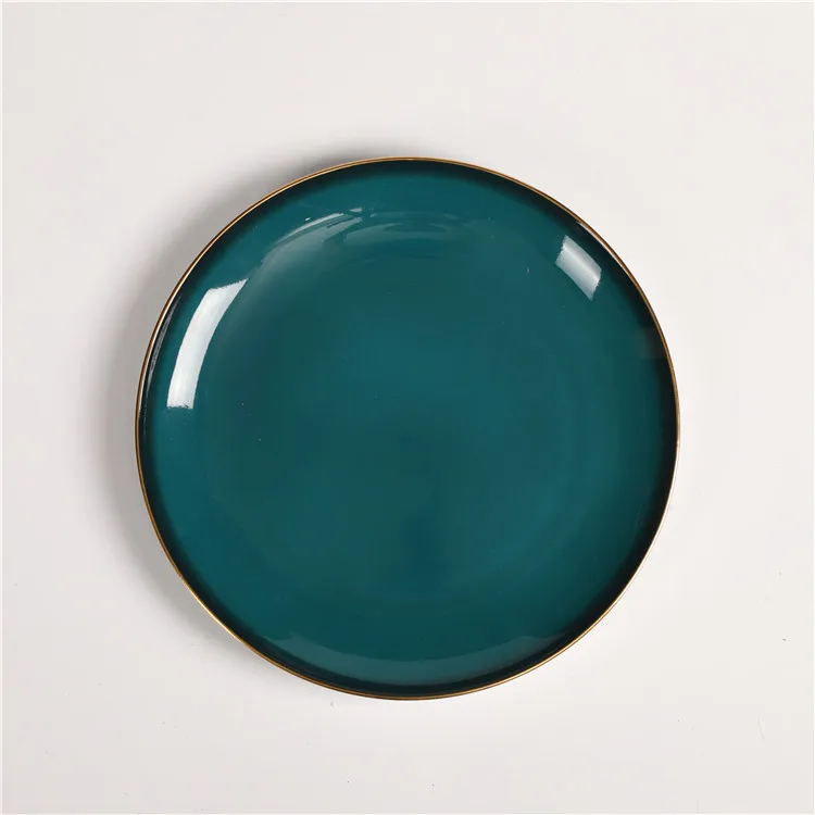 Europe Turquoise Color Luxury Dinnerware Sets French Royal Personalized Dinner Plate Set Ceramic Dinner Set for Tableware