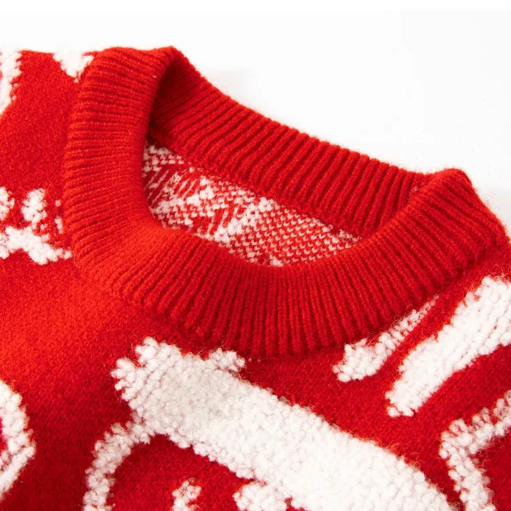 Custom 2023 sweater unisex Pullover Sweater Winter Men Knitted Polyester Acrylic Ugly crewneck sweater red Customized