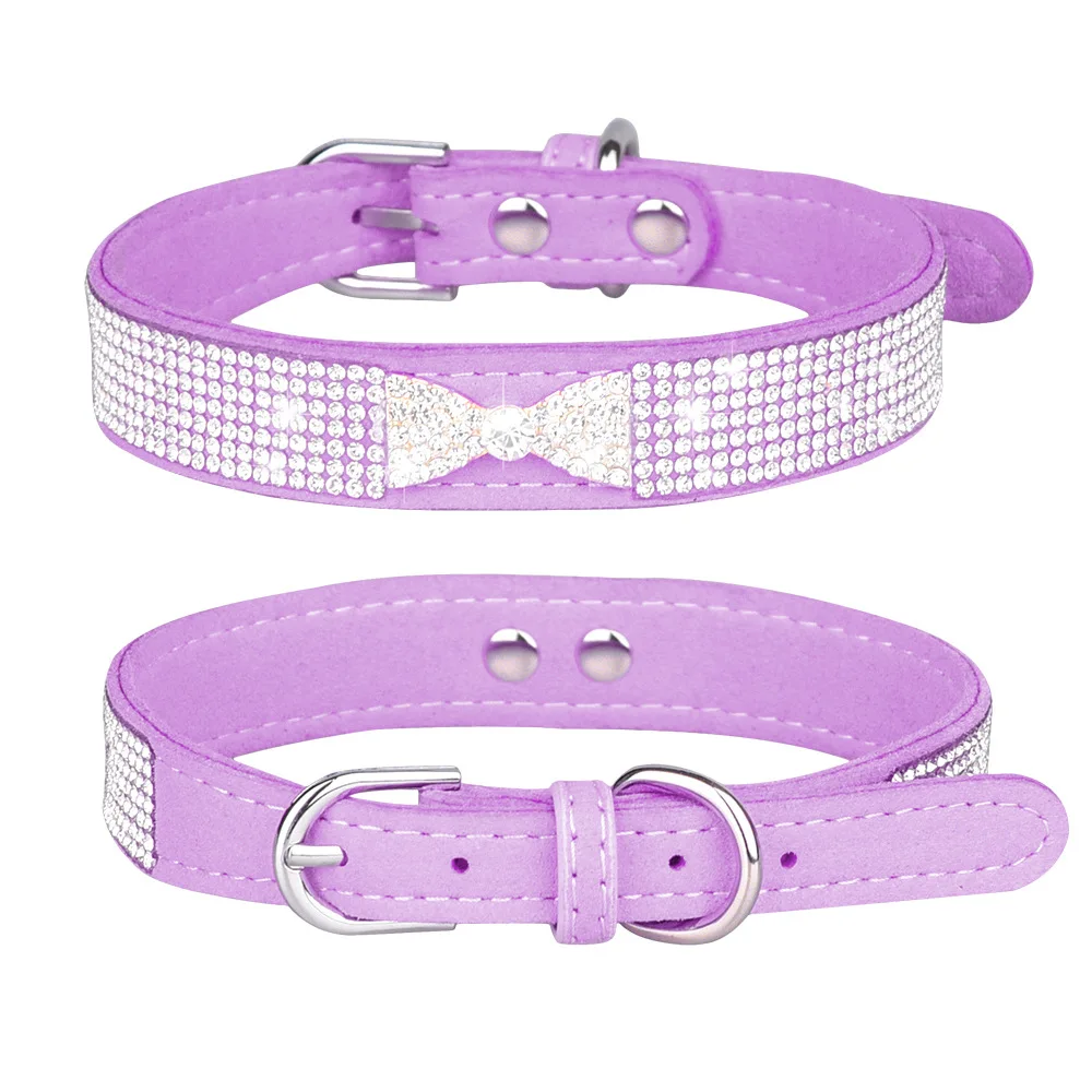 Wholesale stocked rhinestone luxury bling microfiber puller soft touch pet dog neck collar