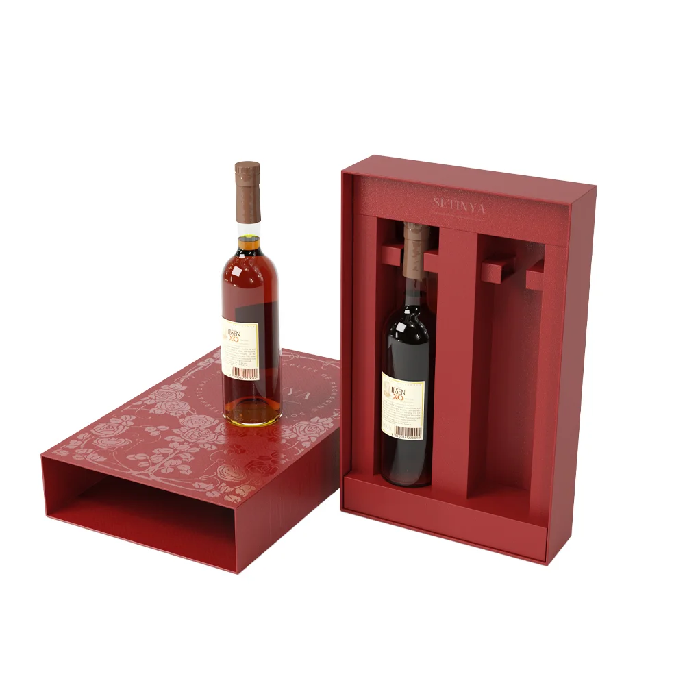 Custom Paper Gift Box Whisky Grape Gloss Spot UV Embossed Cardboard Packaging with Paper Insert for Luxury Wine Shipping Box