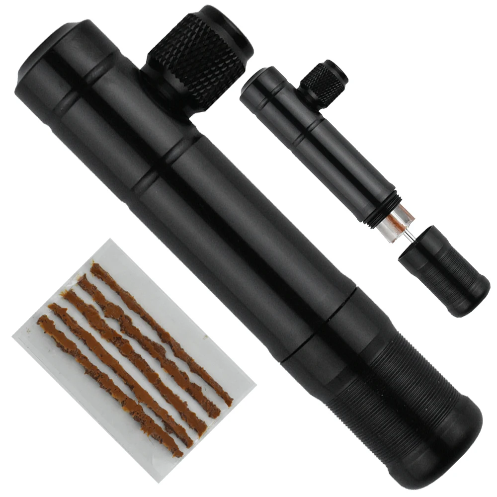 Cycling Accessories Tools Kit CO2 Bike Pump Adapter with Rubber Strip for Tire Repair Emergency Tubeless Tire Patch Kit